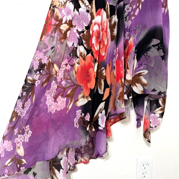 Vtg Y2K Floral Dress Asymmetrical Handkerchief Flutter Sleeve Fairy Whimsical - Picture 3 of 16